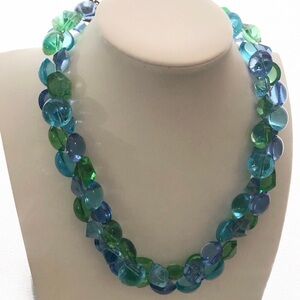 Mid-Century Green-Blue Faceted Glass Necklace